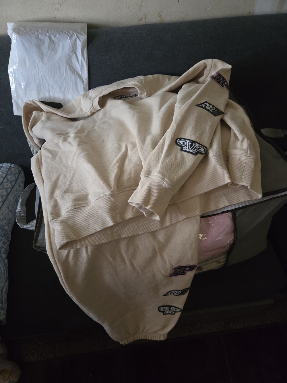 PINK Victoria's Secret Beige Logo Sweatshirt and Joggers Set